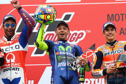 Podium: second place Danilo Petrucci, Pramac Racing, Race winner Valentino Rossi, Yamaha Factory Racing, third place Marc Marquez, Repsol Honda Team
