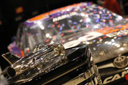 The Daytona 500 Trophy with the car of Denny Hamlin, Joe Gibbs Racing Toyota