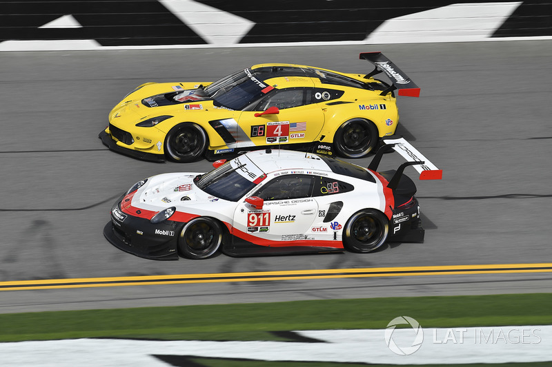 #911 Porsche Team North America Porsche 911 RSR, GTLM: Patrick Pilet, Nick Tandy, Frédéric Makowiecki, #4 Corvette Racing Chevrolet Corvette C7.R, GTLM: Oliver Gavin, Tommy Milner, Marcel Fassler