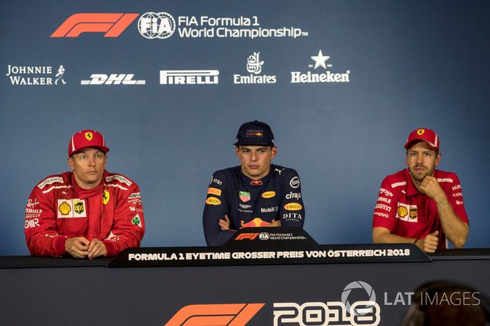 Kimi Raikkonen, Ferrari, Max Verstappen, Red Bull Racing y Sebastian Vettel, Ferrari , en rueda de prensa