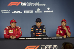 (L to R): Kimi Raikkonen, Ferrari, Max Verstappen, Red Bull Racing and Sebastian Vettel, Ferrari in the Press Conference