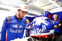 Pierre Gasly, Toro Rosso, examines his crash helmet