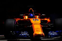 Fernando Alonso, McLaren MCL33, leaves the garage