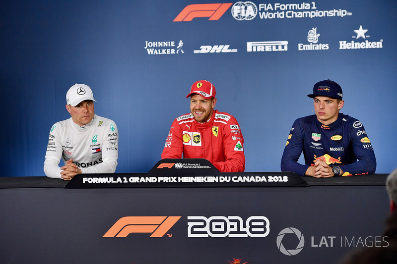 Valtteri Bottas, Mercedes-AMG F1, Sebastian Vettel, Ferrari and Max Verstappen, Red Bull Racing in p