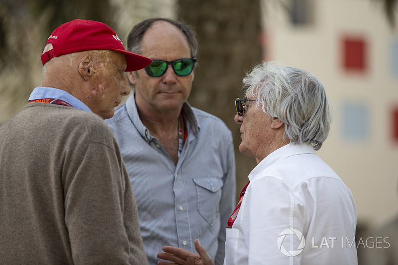 Niki Lauda, directeur non-exécutif Mercedes AMG F1, Gerhard Berger, et Bernie Ecclestone