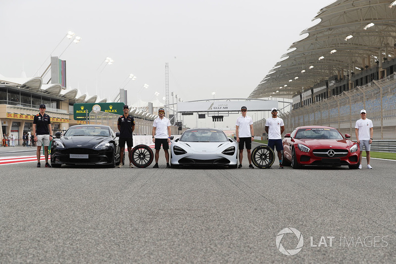 Макс Ферстаппен и Даниэль Риккардо, Red Bull Racing, Aston Martin Vanquish S, Фернандо Алонсо и Стоффель Вандорн, McLaren, McLaren 720s, Льюис Хэмилтон и Валттери Боттас, Mercedes AMG F1, Mercedes AMG GTR