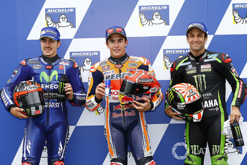 Pole pozisyonu Marc Marquez, Repsol Honda Team, 2. sıra Maverick Viñales, Yamaha Factory Racing, 3. sıra Johann Zarco, Monster Yamaha Tech 3