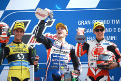 Podium : le deuxième, Alex Rins, Paginas Amarillas HP 40, le vainqueur Lorenzo Baldassarri, Forward Racing, le troisième, Takaaki Nakagami, Honda Team Asia