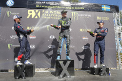 Podium : le vainqueur Andreas Bakkerud, Hoonigan Racing Division, le 2e Sébastien Loeb, Team Peugeot Hansen, et le 3e Timmy Hansen, Team Peugeot Hansen
