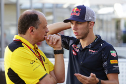 (L to R): Frederic Vasseur, Renault Sport F1 Team Racing Director with Pierre Gasly, Red Bull Racing Third Driver