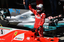 Race winner Sebastian Vettel, Ferrari SF70H celebrates in parc ferme