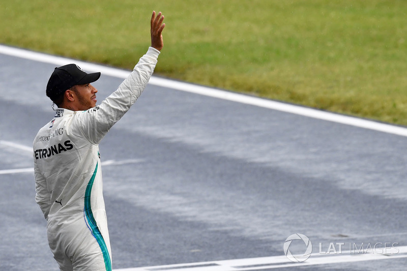 Pole sitter Lewis Hamilton, Mercedes-AMG F1 celebrates in parc ferme