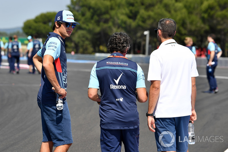 Lance Stroll, Williams walks the track with Luca Baldisserri, Williams Race Engineer