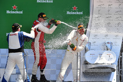 Mark Fuller, Scuderia Corsa - Ferrari Westlake, Michael Fassbender, Ferrari North America and Thomas Tippl, Scuderia Corsa - Ferrari of Beverly Hills celebrate on the podium