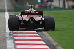 Charles Leclerc, Sauber C37 Ferrari, runs over a kerb