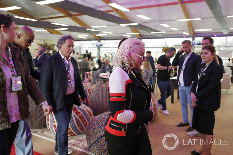 Christina Aguilera arrives in the paddock