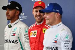 Lewis Hamilton, Mercedes-AMG F1, Sebastian Vettel, Ferrari and Valtteri Bottas, Mercedes-AMG F1 in parc ferme