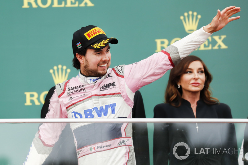 Sergio Perez, Force India celebra en el podio