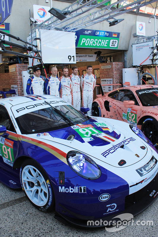 #92 Porsche GT Team Porsche 911 RSR and #91 Porsche GT Team Porsche 911 RSR with special liveries