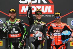 Podium: race winner Jonathan Rea, Kawasaki Racing, second place Tom Sykes, Kawasaki Racing, third place Marco Melandri, Aruba.it Racing-Ducati SBK Team