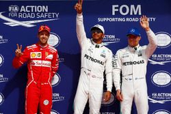 Top 3 after qualifying: Polesitter Lewis Hamilton, Mercedes AMG F, second place Sebastian Vettel, Ferrari third place Valtteri Bottas, Mercedes AMG F1