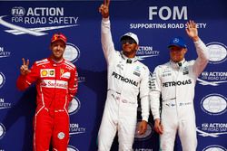 Top 3 after qualifying: Polesitter Lewis Hamilton, Mercedes AMG F, second place Sebastian Vettel, Ferrari  third place Valtteri Bottas, Mercedes AMG F1