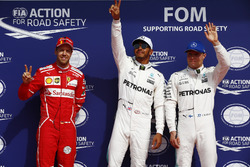 Top 3 after qualifying: Polesitter Lewis Hamilton, Mercedes AMG F, second place Sebastian Vettel, Ferrari third place Valtteri Bottas, Mercedes AMG F1