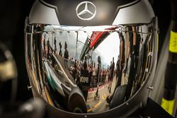 Mercedes AMG F1 mechanic and helmet visor