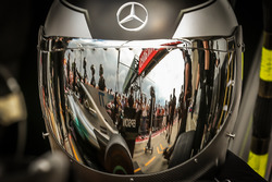 Mercedes AMG F1 mechanic and helmet visor