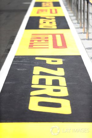 Pirelli branding in the pit lane