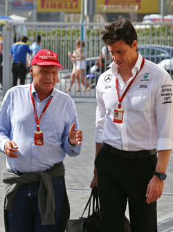 Niki Lauda, Mercedes Non-Executive Chairman with Toto Wolff, Mercedes AMG F1 Shareholder and Executi