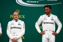 Second place Valtteri Bottas, Mercedes AMG F1, Race winner Lewis Hamilton, Mercedes AMG F1, on the podium