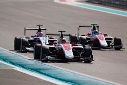 Charles Leclerc, ART Grand Prix leads Antonio Fuoco, Trident & Nyck De Vries, ART Grand Prix