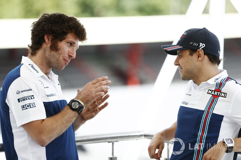 Television presenter and motorcycle racer Guy Martin talks to Felipe Massa, Williams