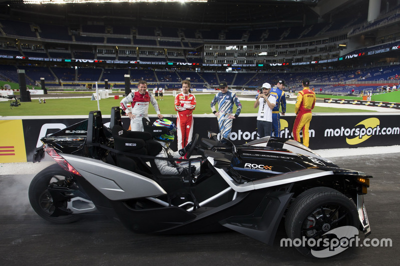 Felipe Massa, smokes a wheel driving the Polaris Slingshot SLR