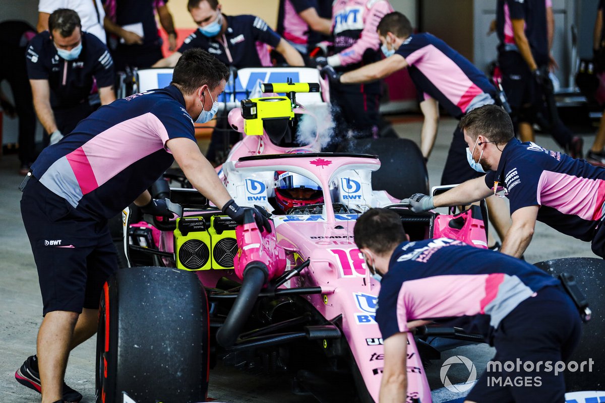 Lance Stroll, Racing Point RP20, torna nel garage