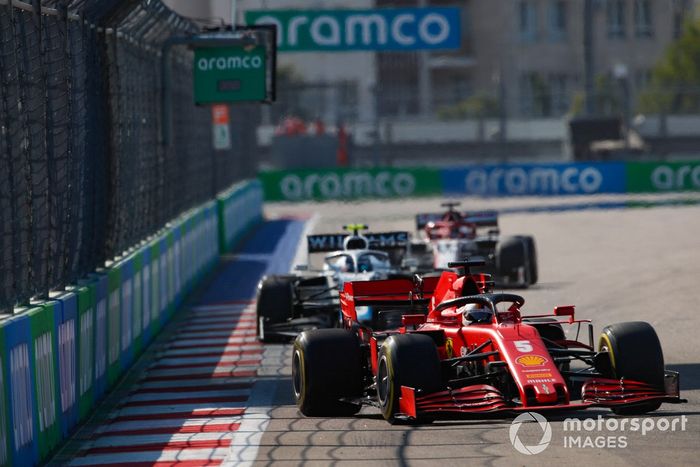 Sebastian Vettel, Ferrari SF1000, Nicholas Latifi, Williams FW43, Kimi Raikkonen, Alfa Romeo Racing C39