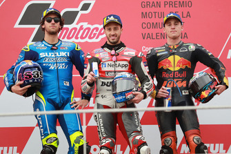 Podio: il vincitore della gara Andrea Dovizioso, Ducati Team, il secondo classificato Alex Rins, Team Suzuki MotoGP, il terzo classificato Pol Espargaro, Red Bull KTM Factory Racing