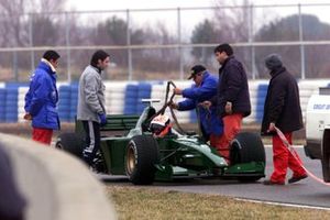 Johnny Herbert has problems with the Jaguar R1