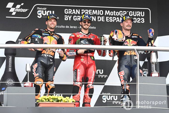 Francesco Bagnaia, Ducati Team, Brad Binder, Red Bull KTM Factory Racing, Jack Miller, Red Bull KTM Factory Racing podio