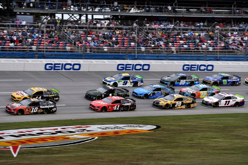 Aric Almirola, Stewart-Haas Racing, Ford Mustang Smithfield Racin' for Bacon, Clint Bowyer, Stewart-Haas Racing, Ford Mustang Rush / Mobil Delvac 1, Daniel Suarez, Stewart-Haas Racing, Ford Mustang Haas Automation, and Erik Jones, Joe Gibbs Racing, Toyota Camry CRAFTSMAN