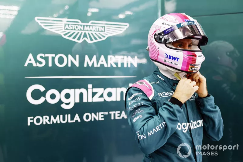 Sebastian Vettel, Aston Martin, in the garage