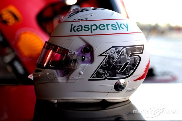 Helmet of Charles Leclerc, Ferrari for the last race of 2020