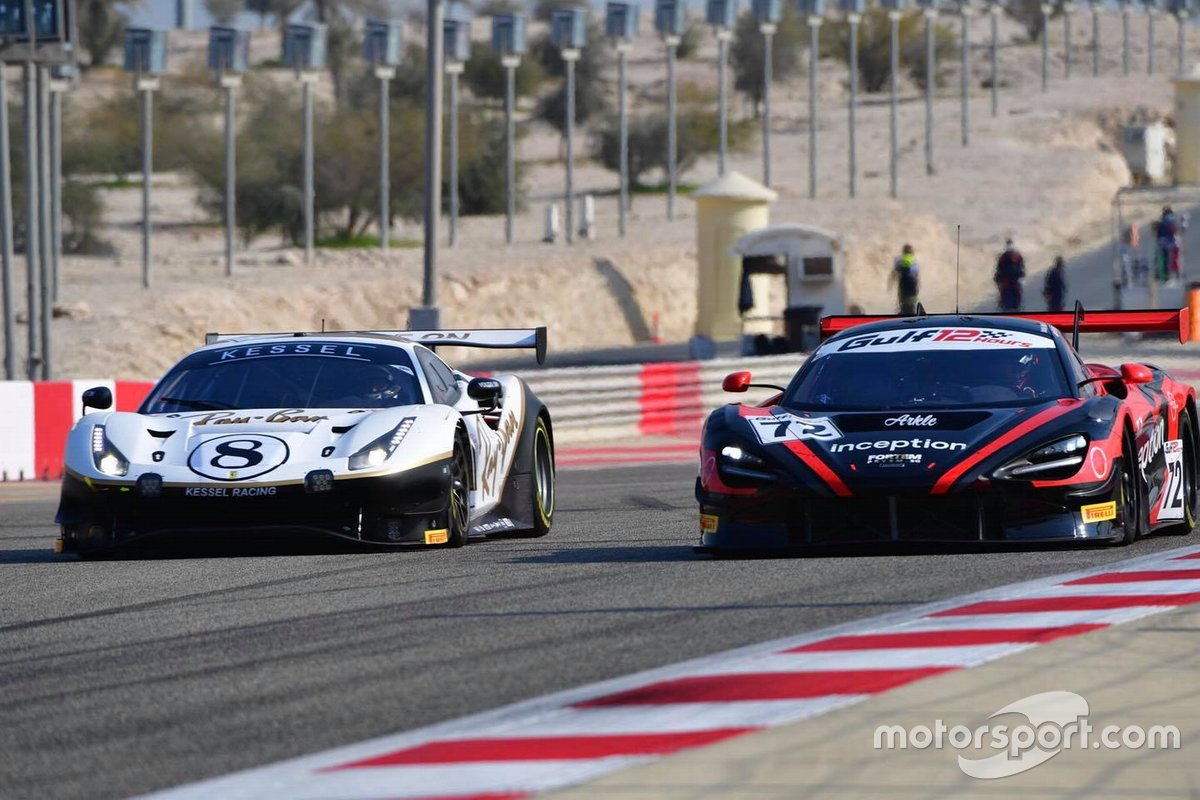 #8 Kessel Racing, Ferrari 488 GT3: Alessandro Cutrera, Leonardo Maria Del Vecchio, Marco Frezza, Nicola Cadei, #72 Inception Racing with Optimum, McLaren 720S GT3: Brendan Iribe, Ollie Millroy, Nick Moss, Joe Osborne