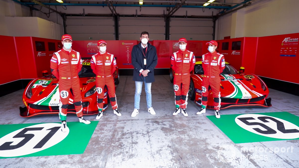 Alessandro Pier Guidi, James Calado, AF Corse, Marco Congiu, giornalista di Motorsport.com, Daniel Serra, Miguel Molina, AF Corse, Ferrari 488 GTE Evo