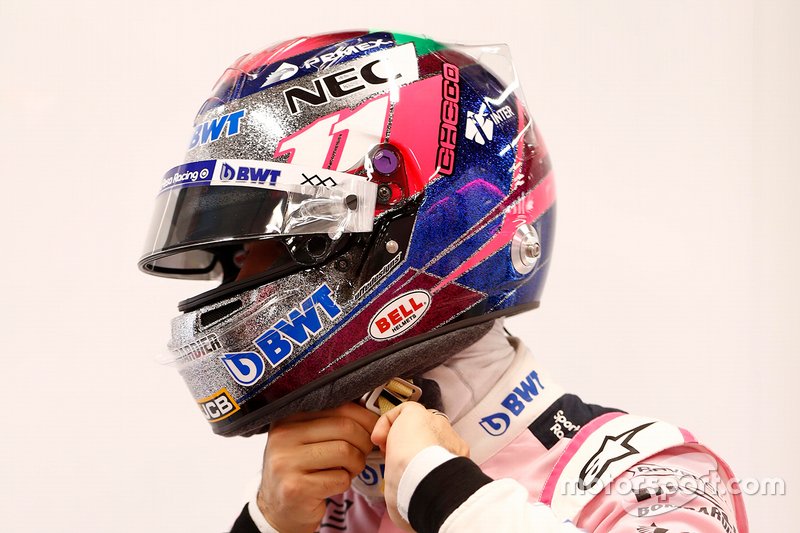 Sergio Perez, Racing Point
with his new helmet