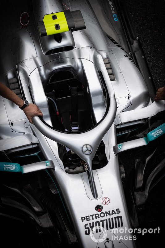 Mercedes pit stop practice with the Mercedes AMG F1 W10