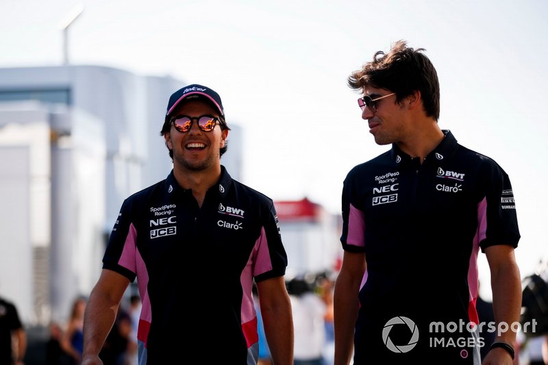 Sergio Perez, Racing Point and Lance Stroll, Racing Point in the paddock 