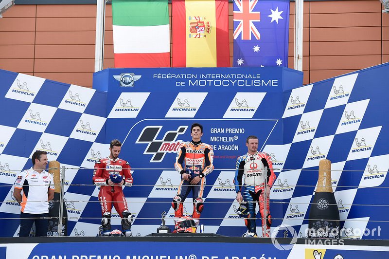 Podium: race winner Marc Marquez, Repsol Honda Team, second place Andrea Dovizioso, Ducati Team, third place Jack Miller, Pramac Racing