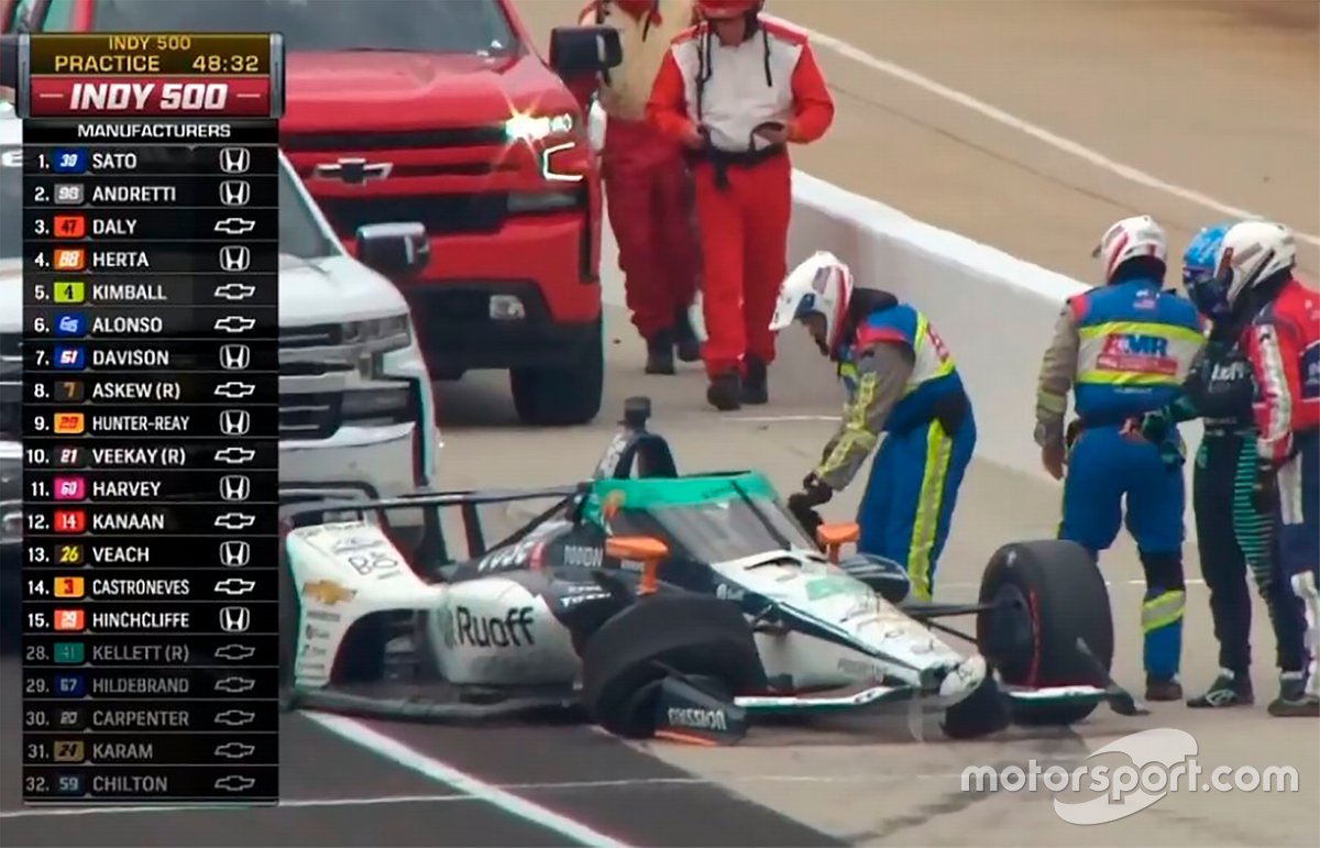 Fernando Alonso, Arrow McLaren SP Chevrolet, crash